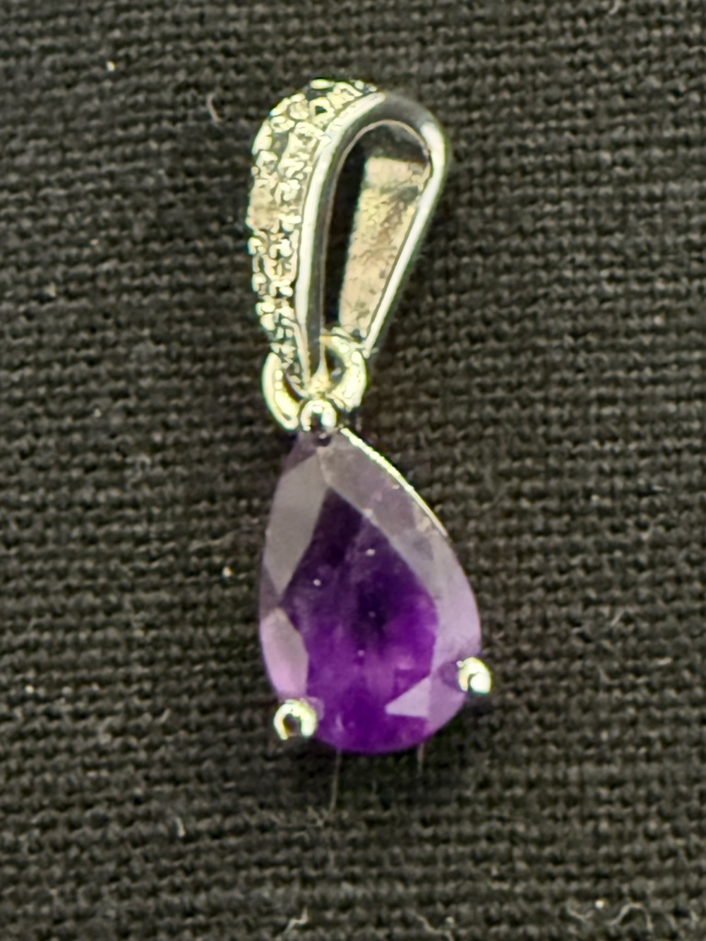 Amethyst and Sterling Silver Teardrop Pendant Necklace Charm